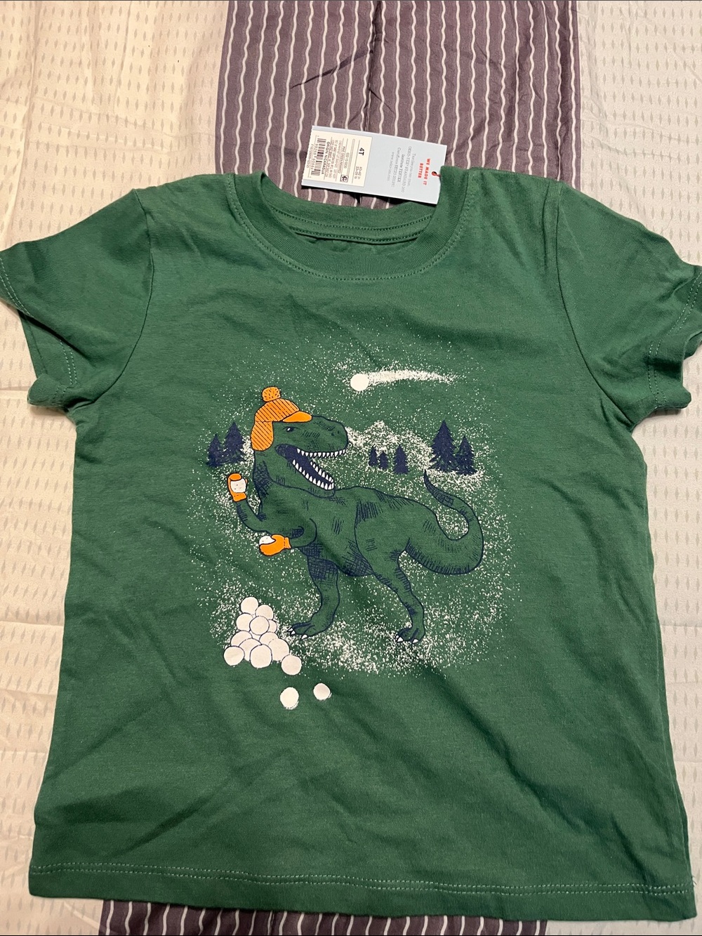Cat & Jack Green Dino Tee with Winter Hat